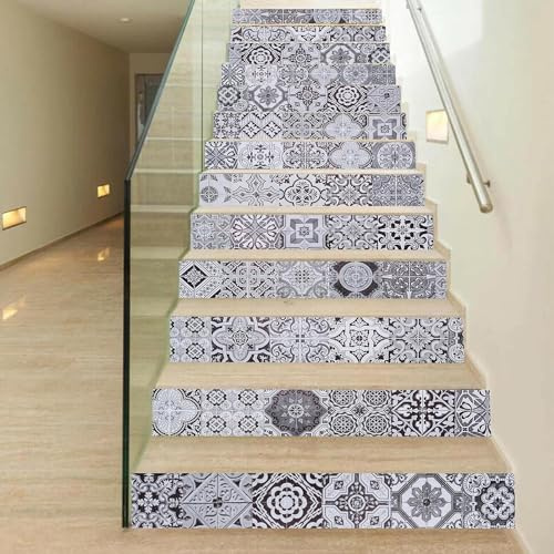 Holdfiturn 26PCS 18x100CM Stair Stickers Moroccan Mosaic Wall Tile Stickers Peel and Stick Backsplash Self-Adhesive Vinyl Home Decoration DIY Splashbacks for Kitchen Tile Paint Stick on Tiles