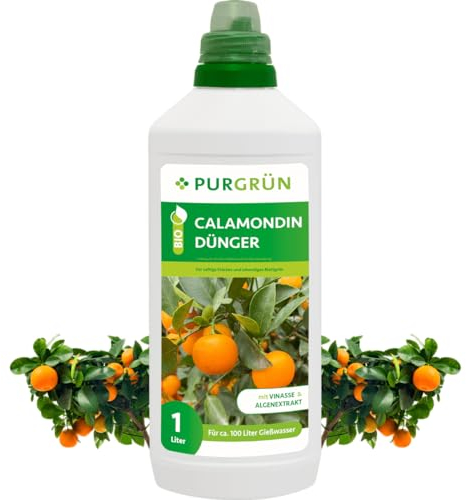 Purgrün® Bio-Calamondin-Dünger 1 Liter – Organische Rezeptur – Premium-Flüssigdünger – NPK 4+1+7 – Mit Algenextrakt & Vinasse – Extra Kalium für saftige Früchte – Ohne tierische Inhaltsstoffe