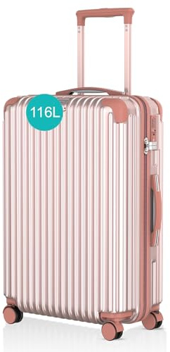 Voyagoux Koffer - 116L, Hartschalenkoffer groß, TSA-Schloss, ABS, 4X 360° Rollen, Robust und Leichtgewicht Suitcase, 76x48x30cm, Roségold