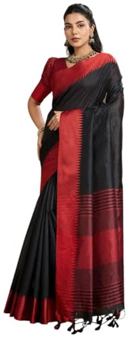 Laavaan Women's Cotton Silk Ethnic Saree With Zari Work & Unstitched Blouse Piece (amaya-black-re)