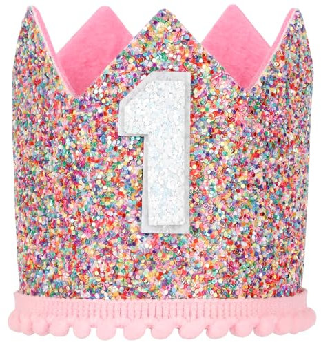 Födelsedagskrona baby regnbåge födelsedag fest prinsessa krona justerbar hårband hatt baby krona för barn flickor festhattar dekoration födelsedagshatt barns födelsedag (1 år)