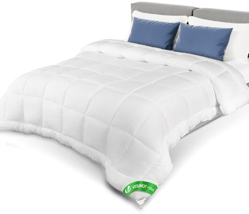 VOUNOT® Edredón Acolchado 200x200 cm (Cama 105), Edredón Ligero para Verano Relleno Nórdico de Suave Microfibra 200 gr/m², Refrescante Transpirable y Acogedor, con Certificación Oeko-Tex, Color Blanco