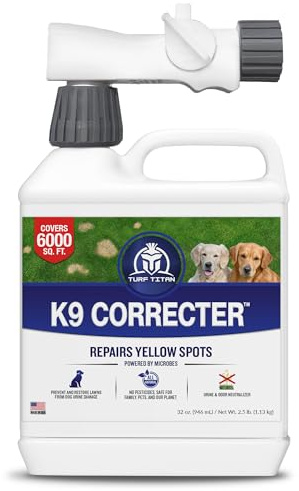Turf Titan K9 Correcter Dog Urine Neutralizer for Lawns (32 oz) β Fights Yellow Spots and Odors β Grass Dog Urine Neutralizer to Grass Recovery with Weekly Use β Covers Up to 6,000 Sq Ft