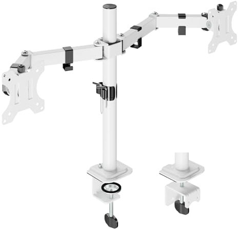 UPGRAVITY Dual Monitor Mount, Dual Monitor Stand for Two 17-32 Flat/Curved Computer Screens, Fully Adjustable Dual Monitor Arms Hold up to 17.6lbs, VESA 75x75/100x100mm, C-Clamp/Grommet Base, White