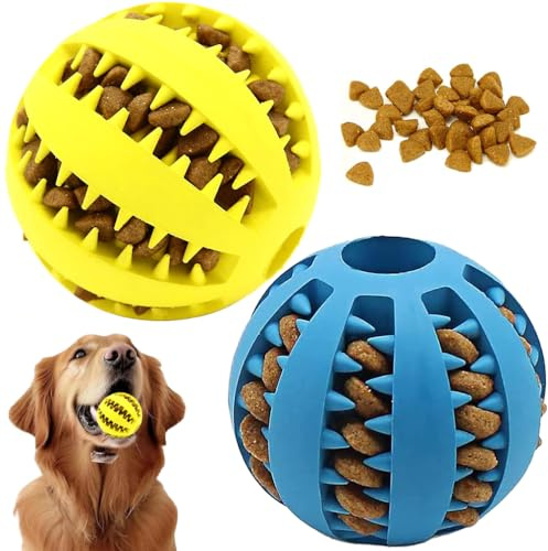 ruitao 2Pcs Pets Dog Treat Toy Ball, Rubber Pet Food Balls, Pets Tooth Cleaning Toy Balls, Interactive Pet Toys, Dog Treat Ball Dispenser, Safe Rubber Feeder, Suitable for Puppy Challenging Activity