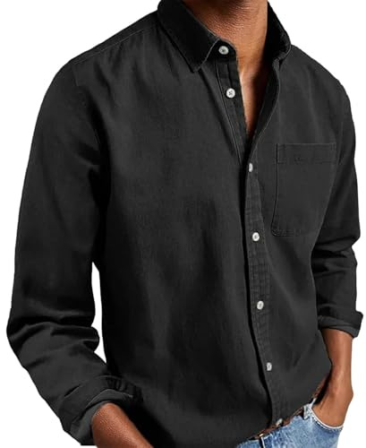 Camisa Oxford lisa para hombre, ligera, casual, de algodón, con botones, de manga larga, con botones, sin arrugas, con bolsillo, camisas de vestir Oxford