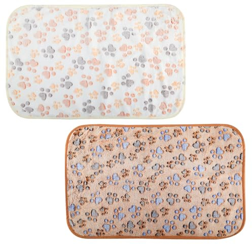 Luckious 2 PCS Pet Blanket Puppy Blanket Soft Warm Blanket, Paw Print Cat & Dog Fleece Blanket Pet Products Suitable for Small Medium Cats & Dogs (Brown White 60 X 40 Cm)