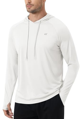 Tyhengta Mens Hoodie Sun Protection Tops Long Sleeve Summer T-Shirts Hooded UV Shirts Quick Dry Beach Swimming Shirt White,L