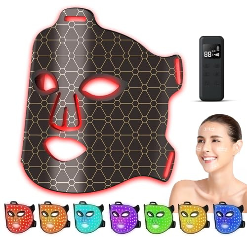 Maschera di Terapia con Luce LED per Viso, 7 Colori Terapia della Luce con Vicino Infrarosso, Dispositivo per la Cura della Pelle del Viso per Ringiovanimento della Pelle, Antirughe, Bellezza (Nero)