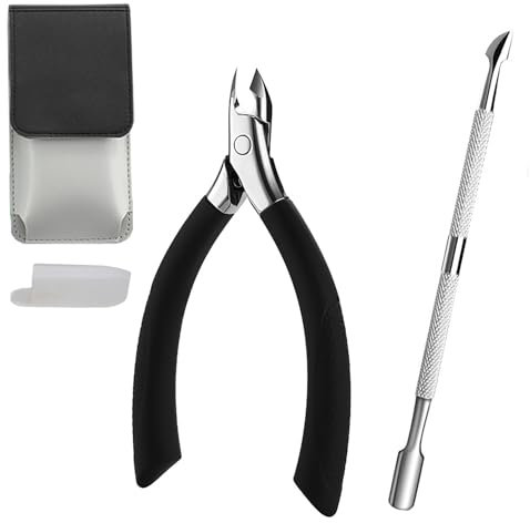 jatimdotin Profi Nagelschere Set, Edelstahl Maniküre Nagelknipser, Nagelschere Fussnägel, Eingewachsener Nagelzwicker mit Lederetui, Scharfe Spitze Eckenzange für Senioren, Männer und Frauen