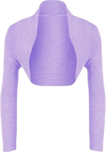 Women's Cropped Bolero Shrug – Stylish Long Sleeve Open-Front Cardigan (XL (16-18), Lilac, XL)