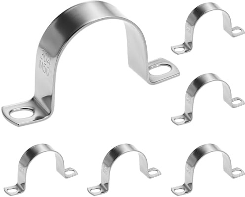 QWORK® 6 Pezzi collari per tubi U, Ø 50 mm morsetti tubi in acciaio inox 304, per cavi, tubazioni dell'acqua