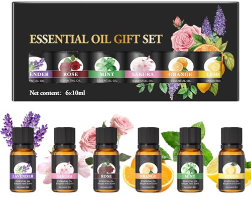 MOLZINY Oli Essenziali per Diffusori 6x10ml Olio Essenziale Naturali Allevia lo Stress Migliora la Qualità del Sonno Aria fresca DIY Regalo per la Festa della Mamma, un must per i regali