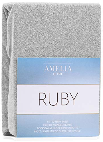 AmeliaHome Spannbettlaken 200x200-200x220 cm Frottee Baumwolle Spannbetttuch, grau