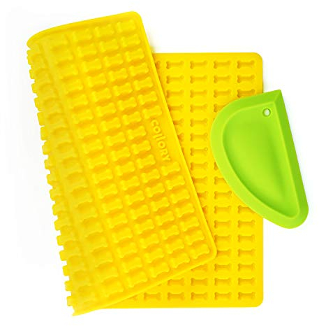 Collory Mini Knochen (2cm) Silikon Backform und Teigschaber Set, Backmatte für Hundekekse und Leckerlis DIY, Pralinenform, Antihaftend und Lebensmittelecht (BPA-Frei)
