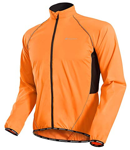 NUCKILY Cykeljacka för män, multifunktionell vindjacka, regnjacka, vindtät, vattenavvisande, lätt, MTB-mountainbikejacka för cykling, löpning, camping, apelsin, XL