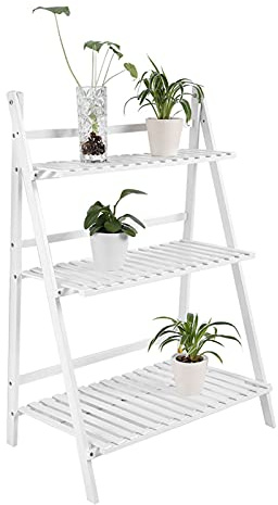 AYNEFY Support à Fleurs Etagère à Fleurs en Bambou, Escalier à Fleurs Pliable Cadre de Pot de Fleur, Support à Fleurs Simple et élégant pour Plantes Fleurs Balcon Salon Jardin 70 x 40 x 96cm(Blanc)