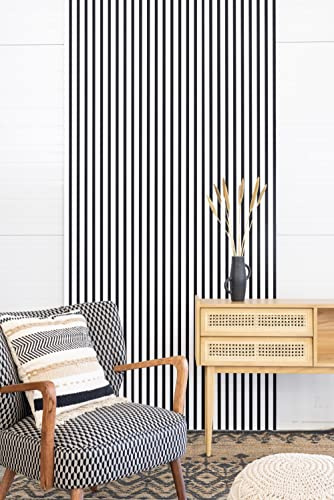 Leiste24 Pannello acustico, rivestimento lamellare, rivestimento da parete, 2600 x 400 mm, feltro acustico, colore nero, decorazione lamellare, bianco