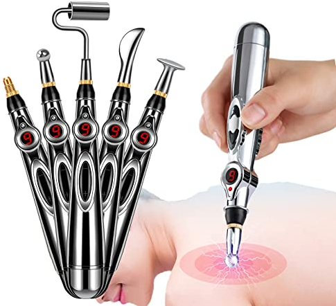 DarkSwan Akupunkturstift, 5-in-1 Elektronischer Akupunkturstift Set Akupressurstift zur Schmerzlinderung, Energy Pulse Ultraschall Akupunktur Stift Therapiegerät, Angetrieben von 1 AA-Batterie