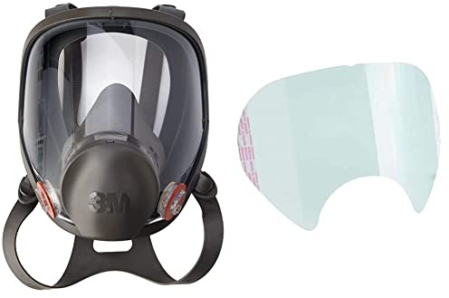 3M 7100015052 6900 Masque complet en silicone, taille L, noir / gris & 7100139126 Série 6000 Couverture de visière de pelure, transparent, paquet de 25