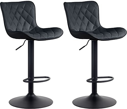 CLP 2er Set Barhocker Emma - Höhenverstellbare Barstühle - 360° Drehstühle Mit Rückenlehne Für Küche Und Bistro, Farbe:schwarz, Material:Kunstleder