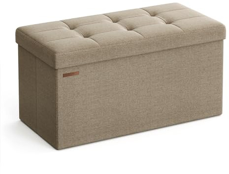 SONGMICS Mazie Collection - Banc de Rangement, Repose-Pieds Pliable de 76 cm, Bout de Lit, Montage Facile, pour Salon, Chambre, Entrée, Marron Camel LSF047R01