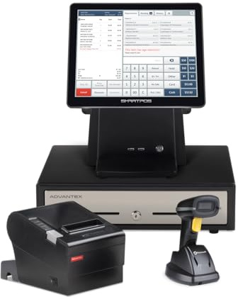 All-in-One SmartPOS-129 Professional Cash Register for Small Business, POS Bundle Includes: Cashier Touch Screen Monitor, Customer-Facing Display, Cash Drawer, Scanner, Printer