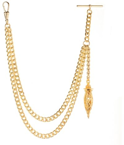 Holy Sins Jewellery Made in the UK Gold Colour Albert Pocket Watch Chain With Hollow Pendant, Gold, midium