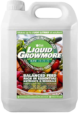 Elixir Garden Liquid Growmore Multi-Purpose Plant & Flower Fertiliser | Concentrated 1 Litre Bottle