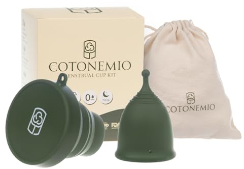 Cotonemio Menstruationstassen-Set Mit Sterilisator (3er-Pack) 100% Medizinisches Silikon Nachhaltig Ohne BPA, Plastikfrei Bis Zu 12 Stunden(Menstruationstasse Sterilisator Baumwollbeutel) (S)