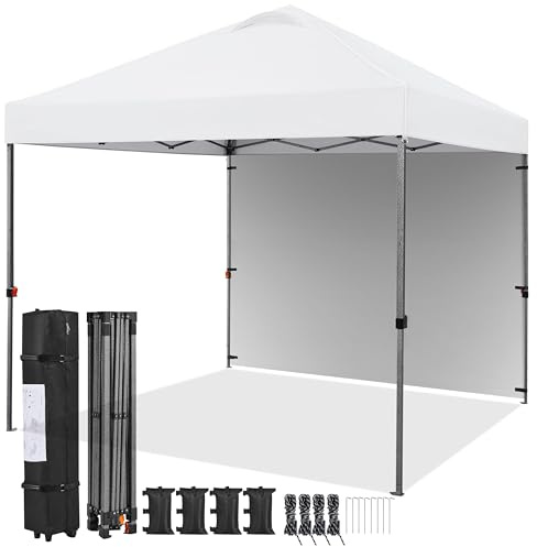 Yaheetech Fällbar paviljong 3 x 3 m med 1 sidoväggar, pop-up paviljong vattentät stabil väderbeständig, justerbar höjd UV-skydd 50 vikbar, campingpaviljong med sidodelar för camping, trädgård, vit