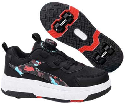 Hixingo Scarpe con Rotelle per Ragazzi Ragazze, Bambino 2 in 1 Scarpe da Skateboard Camuffare Sneakers Sportive Scarpe Ginnastica Pattini a Rotelle con 4 Ruote Outdoor Unisex
