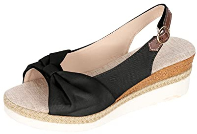 Espadrille Sandales Femme Été Chaussures Compensées Talon Chaussure Compensé Semelles Plateforme Sandale à Bout Ouvert Chic Confort Sandales à Boucles Sandales et Mules pour Femmes Sandale de Voyage