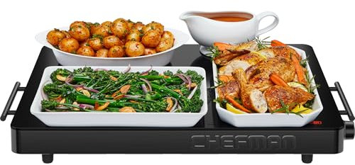 Chefman Electric Warming Tray with Adjustable Temperature Control, Perfect For Buffets, Restaurants, Parties, Events, and Home Dinners, Large 21” x 16” Glass-Top Surface Keeps Food Hot – Black