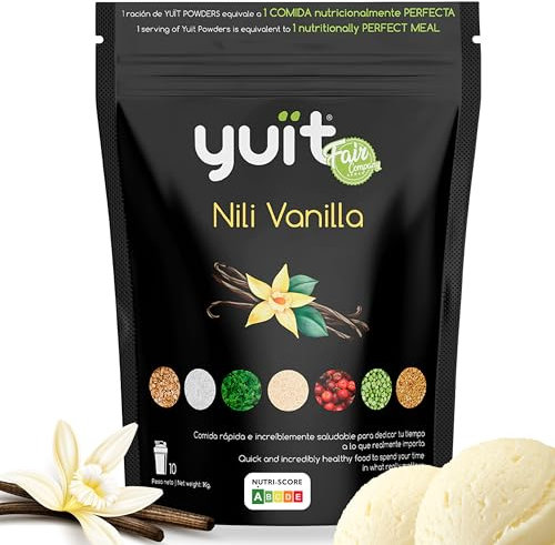 YUIT - Batidos Sustitutivos de Comida con 31 vitaminas y Minerales + Probióticos - Batido Proteico con 35gr de proteínas - Comida Real y Natural - Batido dietético saciante (POWDER Vainilla)
