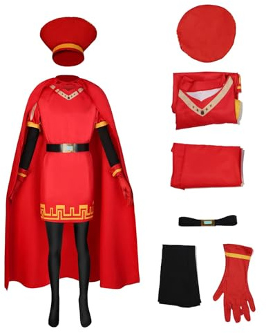 Koongso Adult Lord Farquaad Costume, Men Pretend Play King Farquaad Red Robe Cloak Hat Full Set Halloween Party Carnival Fancy Dress Outfits