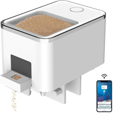 GEZIEKID WiFi Automatic Fish Feeder for Aquarium, Food Dispenser for Fish Tank with App Control, USB Powered Suitable for Small Tank Pelleted Food White