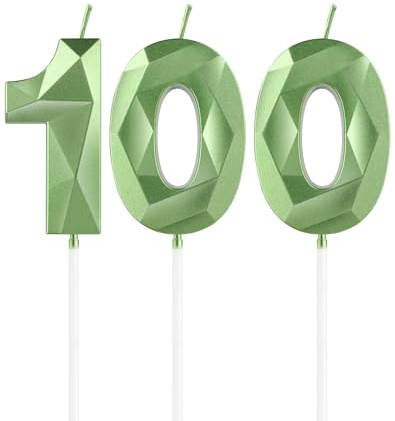 mciskin Sage Green 100th Birthday Candles,100th Birthday Decorations for Women Men,3D Number 100 Candle for Cake,Sage Green Candle Cake Topper for Birthday Party Decorations Wedding Supplies