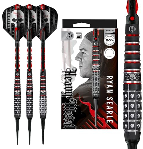 Harrows Juego de dardos Ryan Searle de 90 % de tungsteno, serie 3 de puntas blandas, 18 g y 20 g, incluye cañas de carbono rojo y plumas de sílice, dardos profesionales de punta suave para dianas