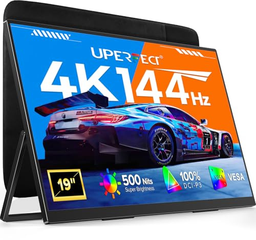 UPERFECT Portable Monitor 4K 144Hz QLED, 19 UHD 3840×2160, 500 Nits, 2000:1, 100% DCI-P3, 0.1ms, Built-in Stand & VESA Mount, Travel Gaming Monitor for Laptop, PC & Gaming Consoles - UColor 19 Apex