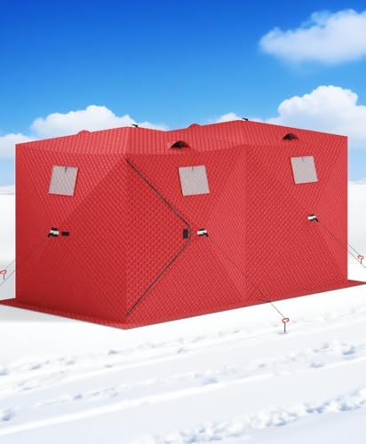 EliteEdge Pop-Up Ice Fishing Tent, 6-8 Person Portable Hub-Style Insulated Ice Fishing Shelter with Carrying Bag, Zippered Door, Wind Rope & Anchors, for Winter Ice Fishing