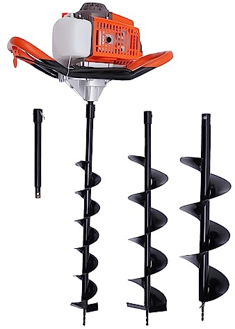 Shalmidor Trivella a benzina 1,9 kW | 8500 giri/min, motore singolo cilindro da 1,98 CV, trapano a benzina con 3 punte (4-6-8 pollici), profondità massima 80 cm, punta con impugnatura ergonomica per