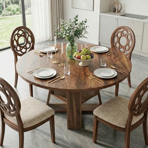 OOFAYJIA Tavolo da pranzo rotondo allungabile, 100 cm, in legno, con base a croce e piatto rimovibile, salvaspazio, per sala da pranzo, cucina, soggiorno, noce (stile 2)