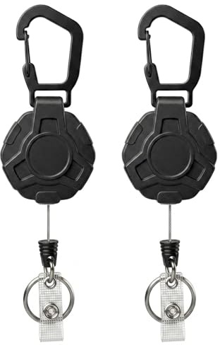 2 piezas Llavero Retráctil de Trabajo de con Cable de Acero de 80 cm, Mosquetón de Seguridad de Alta Porta Credenciales pour Cinturón y Llaves, Actividades al Aire Libre
