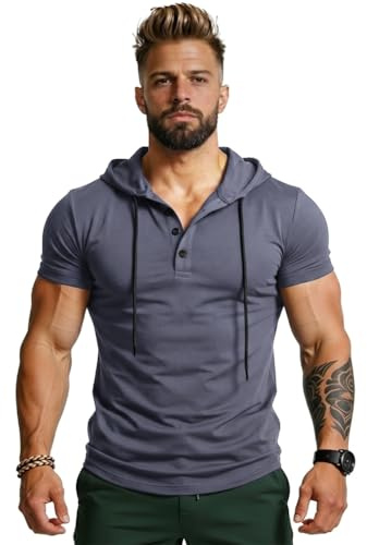 BSBUY Herrar Gym T-shirts för män, atletisk kortärmad med huva herr, herr ledig kortärmad t-shirt med huva för löpning, boxning, vandring, sport