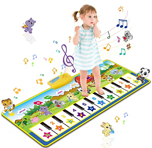 Kids Piano Mat, Piano Music Mat Dance Mats with 10 piano Keyboard, Touch Play Floor Mats Keyboard Animal Musical Carpet Mat Early Education Gift Toys for 1 2 3 4 5 Years Old Boys Girls Toddlers Kids