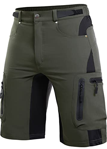 Cycorld Kurze Hosen Herren, Wanderhose Atmungsaktiv mit 6 Taschen Leichte Schneltrocknen Fahrradhose Mtb Hose Radlerhose Manner Kurz Cargo Bermuda Shorts Treking Outdoorhose Sommer(Grün,L)