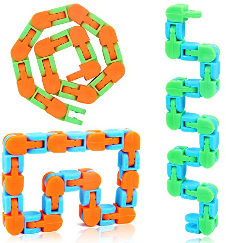 Yiran Sensory Wacky Tracks Snap and Click Fidget Toys Fidget Chain Fidget Bracelet for Stress Relief or Party Bag Fillers,Assorted Colors, Kids Adults Jigsaw Puzzle Educational Toys, 24 Links 3 Pieces