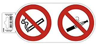 Exacompta 67015E Rauchen und E-Zigaretten verboten Klebeschild 20x10cm rot-weiß mit Aufhänger Hinweisschild aus UV-beständigem PVC Schilder Warnhinweis Sticker Aufkleber Türschild