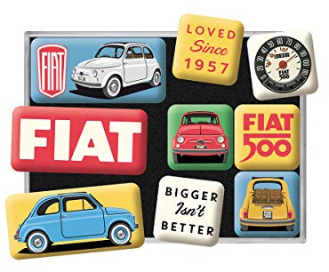 Nostalgic-Art Retro Kühlschrank-Magnete, 9 Stück, FIAT 500 – Loved Since 1957 – Geschenk-Idee für FIAT-Zubehör Fans, Original Lizenzprodukt (OLP), Magnetset für Magnettafel, Vintage Design